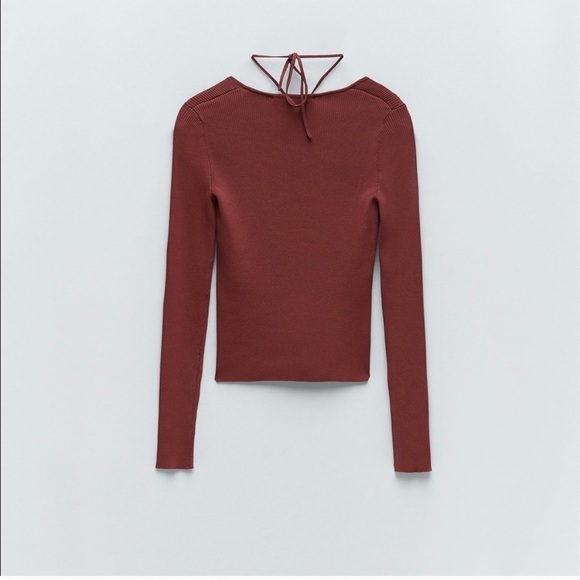- ZARA Tied Knit Sweater Terracotta - Picture 3 of 5